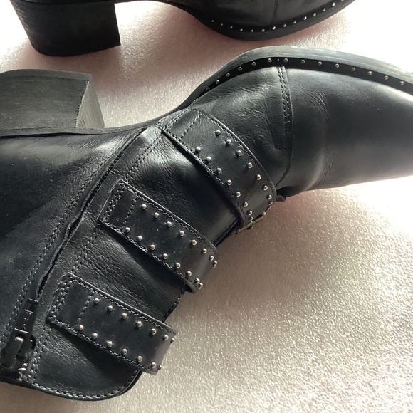 Paul Green Boots Soho Moto Silver Studded Black Leather Buckle Size 7 - Picture 2 of 7